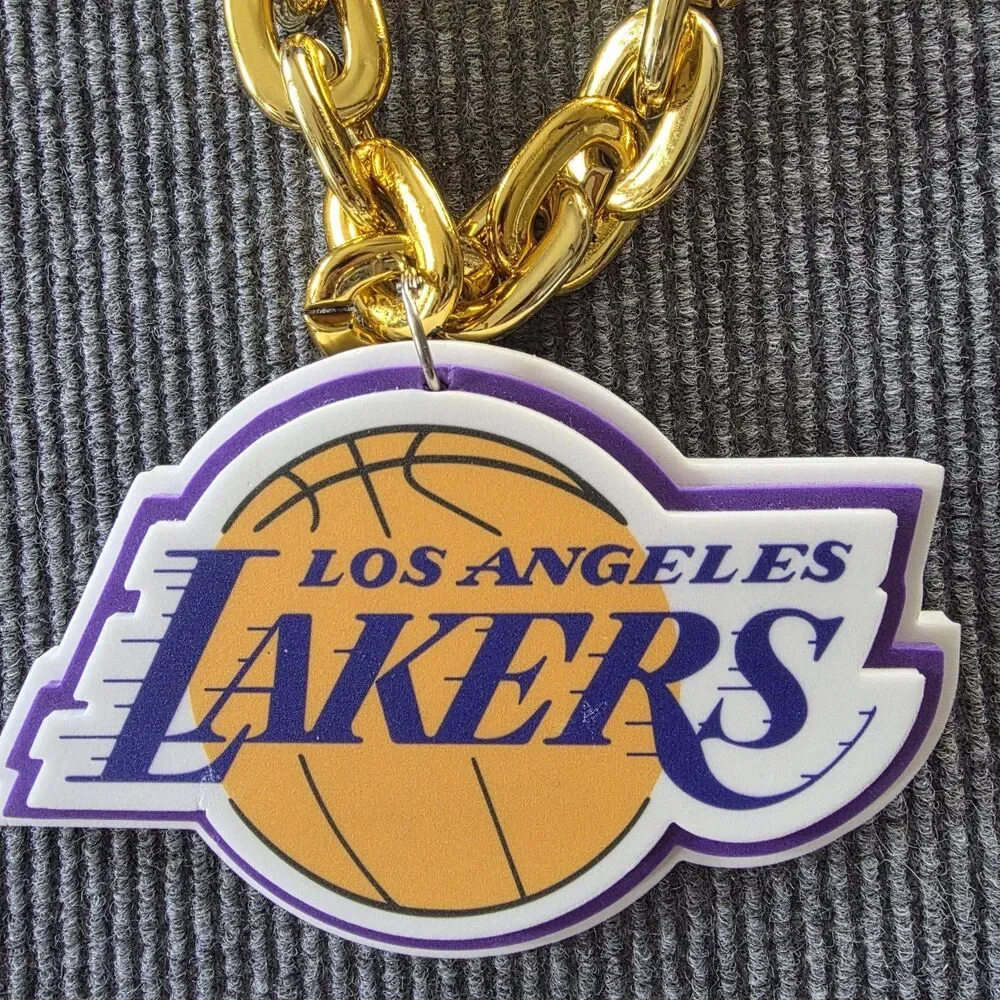 Los Angeles Lakers Necklace Gold Colored Chain BIG 3D Foam Logo